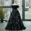 Elegant Black Prom Dresses 2023 Ball Gown Off-The-Shoulder Short Sleeve Backless Floor-Length / Long Formal Dresses