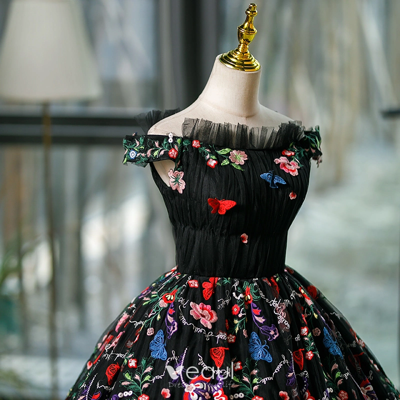 Black prom dress with red outlet flowers