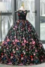 Vintage / Originale Multi-Couleurs En Dentelle Fleur Papillon Noire Robe De Bal 2023 Robe Boule De l'épaule Sans Manches Dos Nu Longue Promo Robe De Ceremonie