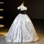 Elegant Sky Blue Beading Prom Dresses 2023 Ball Gown Off-The-Shoulder Short Sleeve Backless Floor-Length / Long Formal Dresses