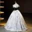 Elegant Sky Blue Beading Prom Dresses 2023 Ball Gown Off-The-Shoulder Short Sleeve Backless Floor-Length / Long Formal Dresses