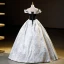 Elegant Sky Blue Beading Prom Dresses 2023 Ball Gown Off-The-Shoulder Short Sleeve Backless Floor-Length / Long Formal Dresses