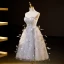 Haut de Gamme Sexy Argenté Gris Perlage Paillettes Plumes Robe De Fête 2023 Princesse Bustier Sans Manches Dos Nu Thé Longueur Cocktail Soirée Robe De Ceremonie