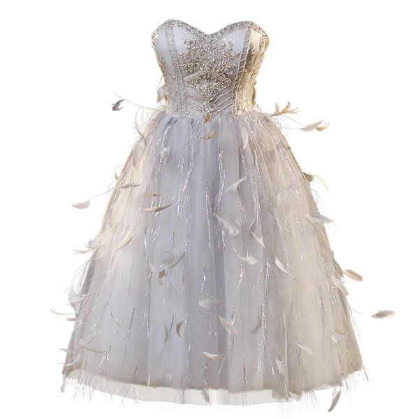 Haut de Gamme Sexy Argenté Gris Perlage Paillettes Plumes Robe De Fête 2023 Princesse Bustier Sans Manches Dos Nu Thé Longueur Cocktail Soirée Robe De Ceremonie