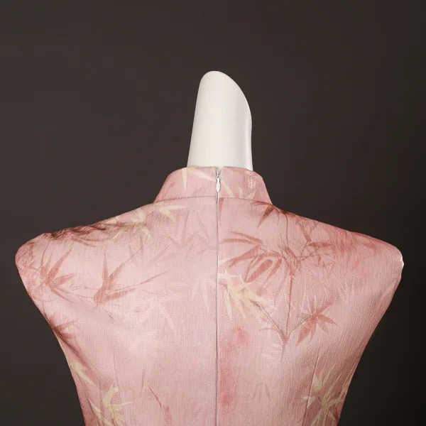 Chinese style Candy Pink Printing Tea-length Prom Cheongsam 2025 Trumpet / Mermaid High Neck Sleeveless