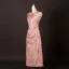 Chinese style Candy Pink Printing Tea-length Prom Cheongsam 2025 Trumpet / Mermaid High Neck Sleeveless