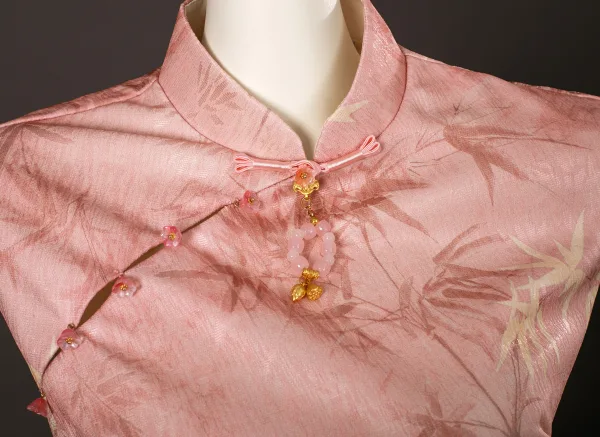 Chinese style Candy Pink Printing Tea-length Prom Cheongsam 2025 Trumpet / Mermaid High Neck Sleeveless