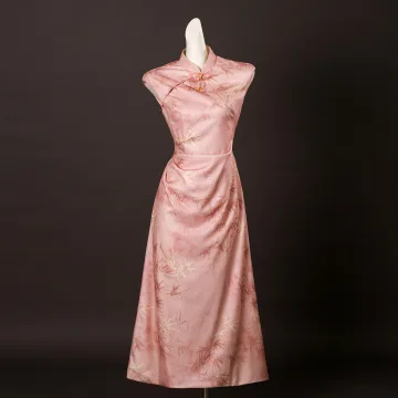 Chinese Style Candy Pink Printing Tea Length Prom Cheongsam 2025 Trumpet Mermaid High Neck Sleeveless