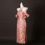 Charming Chinese style Candy Pink Beading Pearl Rhinestone Split Front Tea-length Prom Cheongsam / Qipao 2025 Trumpet / Mermaid Halter Sleeveless Backless
