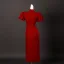 Vintage / Retro Red Bow Sash Tea-length Prom Cheongsam 2025 Trumpet / Mermaid High Neck Puffy Short Sleeve