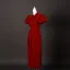 Vintage / Retro Red Bow Sash Tea-length Prom Cheongsam 2025 Trumpet / Mermaid High Neck Puffy Short Sleeve