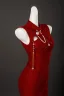 Vintage Czerwone Kwiat Z Koronki Bal Cheongsam 2025 Syrena / Rozkloszowane Wysokiej Szyi Bez Rękawów Bez Pleców Długie