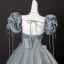 Elegant Grey Appliques Prom Dresses 2025 Ball Gown Square Neckline Puffy Short Sleeve Backless Floor-Length / Long Formal Dresses