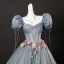 Elegant Grey Appliques Prom Dresses 2025 Ball Gown Square Neckline Puffy Short Sleeve Backless Floor-Length / Long Formal Dresses
