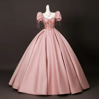 Élégant Rose Bonbon Perlage Paillettes Robe De Bal 2025 Robe Boule Encolure Carrée Gonflée Manches Courtes Dos Nu Longue Robe De Ceremonie