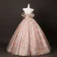 Blumenfee Rosa Applikationen Perle Drucken Ballkleider 2025 Ballkleid Off Shoulder Kurze Ärmel Rückenfreies Lange Festliche Kleider