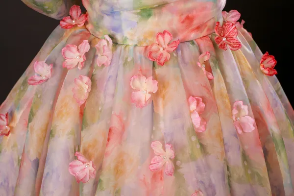Blumenfee Rosa Applikationen Perle Drucken Ballkleider 2025 Ballkleid Off Shoulder Kurze Ärmel Rückenfreies Lange Festliche Kleider