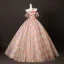 Blumenfee Rosa Applikationen Perle Drucken Ballkleider 2025 Ballkleid Off Shoulder Kurze Ärmel Rückenfreies Lange Festliche Kleider