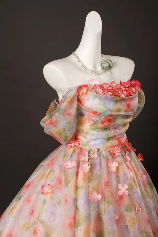 Blumenfee Rosa Applikationen Perle Drucken Ballkleider 2025 Ballkleid Off Shoulder Kurze Ärmel Rückenfreies Lange Festliche Kleider