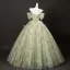 Blumenfee Salbeigrün Perlenstickerei Pailletten Applikationen Ballkleider 2025 Ballkleid Off Shoulder Kurze Ärmel Rückenfreies Lange Festliche Kleider