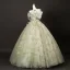 Blumenfee Salbeigrün Perlenstickerei Pailletten Applikationen Ballkleider 2025 Ballkleid Off Shoulder Kurze Ärmel Rückenfreies Lange Festliche Kleider