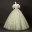 Blumenfee Salbeigrün Perlenstickerei Pailletten Applikationen Ballkleider 2025 Ballkleid Off Shoulder Kurze Ärmel Rückenfreies Lange Festliche Kleider