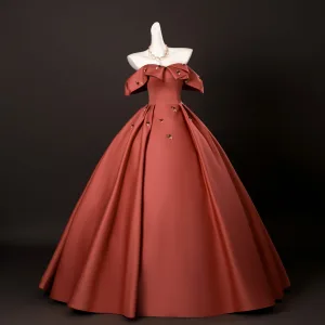 Vintage Retro Modest Simple Burgundy Beading Prom Dresses 2025 Ball Gown Off The Shoulder Short Sleeve Backless Floor Length Long Formal Dresses