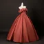 Vintage / Retro Modest / Simple Burgundy Beading Prom Dresses 2025 Ball Gown Off-The-Shoulder Short Sleeve Backless Floor-Length / Long Formal Dresses