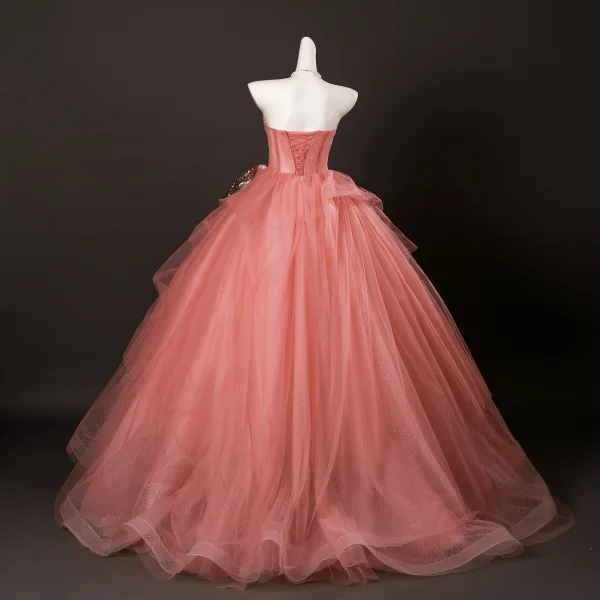 Mode Rose Bonbon Volants en Cascade Noeud Paillettes Robe De Bal 2025 Bustier Sans Manches Dos Nu Longue Robe De Ceremonie