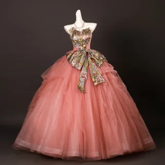 Mode Rose Bonbon Volants En Cascade Noeud Paillettes Robe De Bal 2025 Bustier Sans Manches Dos Nu Longue Robe De Ceremonie
