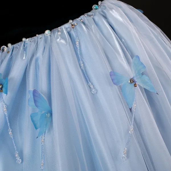 Elegant Himmelen Blå Sommerfugl Appliques Beading Ballkjoler 2025 Ballkjole Kjæreste Uten Ermer Ryggløse Lange Formelle Kjoler