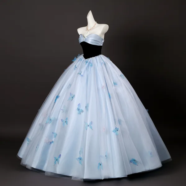 Elegant Himmelen Blå Sommerfugl Appliques Beading Ballkjoler 2025 Ballkjole Kjæreste Uten Ermer Ryggløse Lange Formelle Kjoler