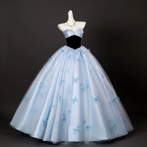 Elegant Himmelen Blå Sommerfugl Appliques Beading Ballkjoler 2025 Ballkjole Kjæreste Uten Ermer Ryggløse Lange Formelle Kjoler