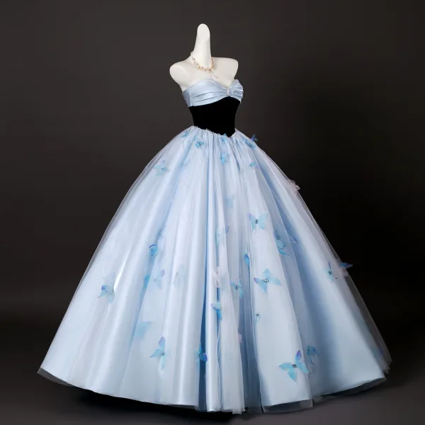 Elegant Himmelen Blå Sommerfugl Appliques Beading Ballkjoler 2025 Ballkjole Kjæreste Uten Ermer Ryggløse Lange Formelle Kjoler
