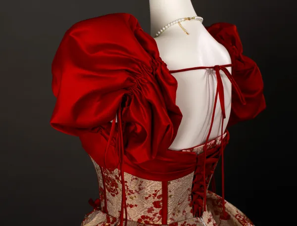 Elegante Rot Glanz Drucken Ballkleider 2025 Ballkleid Eckiger Ausschnitt Geschwollenes Kurze Ärmel Rückenfreies Lange Festliche Kleider