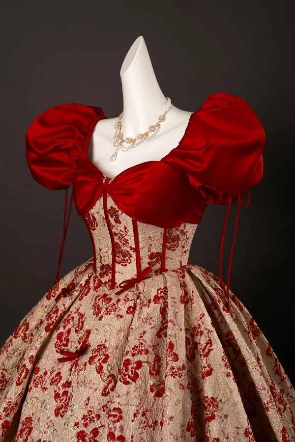 Elegante Rot Glanz Drucken Ballkleider 2025 Ballkleid Eckiger Ausschnitt Geschwollenes Kurze Ärmel Rückenfreies Lange Festliche Kleider