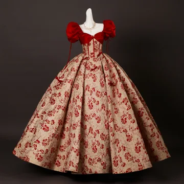Elegant Red Glitter Printing Prom Dresses 2025 Ball Gown Square Neckline Puffy Short Sleeve Backless Floor Length Long Formal Dresses