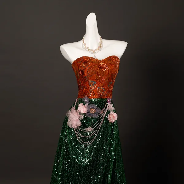 Sparkly Mørk Grønn Beading Paljetter Appliques Selskapskjoler 2025 Trompet / Havfrue Kjæreste Uten Ermer Ryggløse Feie Tog Aften Formelle Kjoler