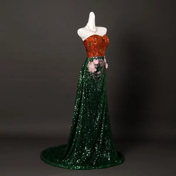 Sparkly Mørk Grønn Beading Paljetter Appliques Selskapskjoler 2025 Trompet / Havfrue Kjæreste Uten Ermer Ryggløse Feie Tog Aften Formelle Kjoler
