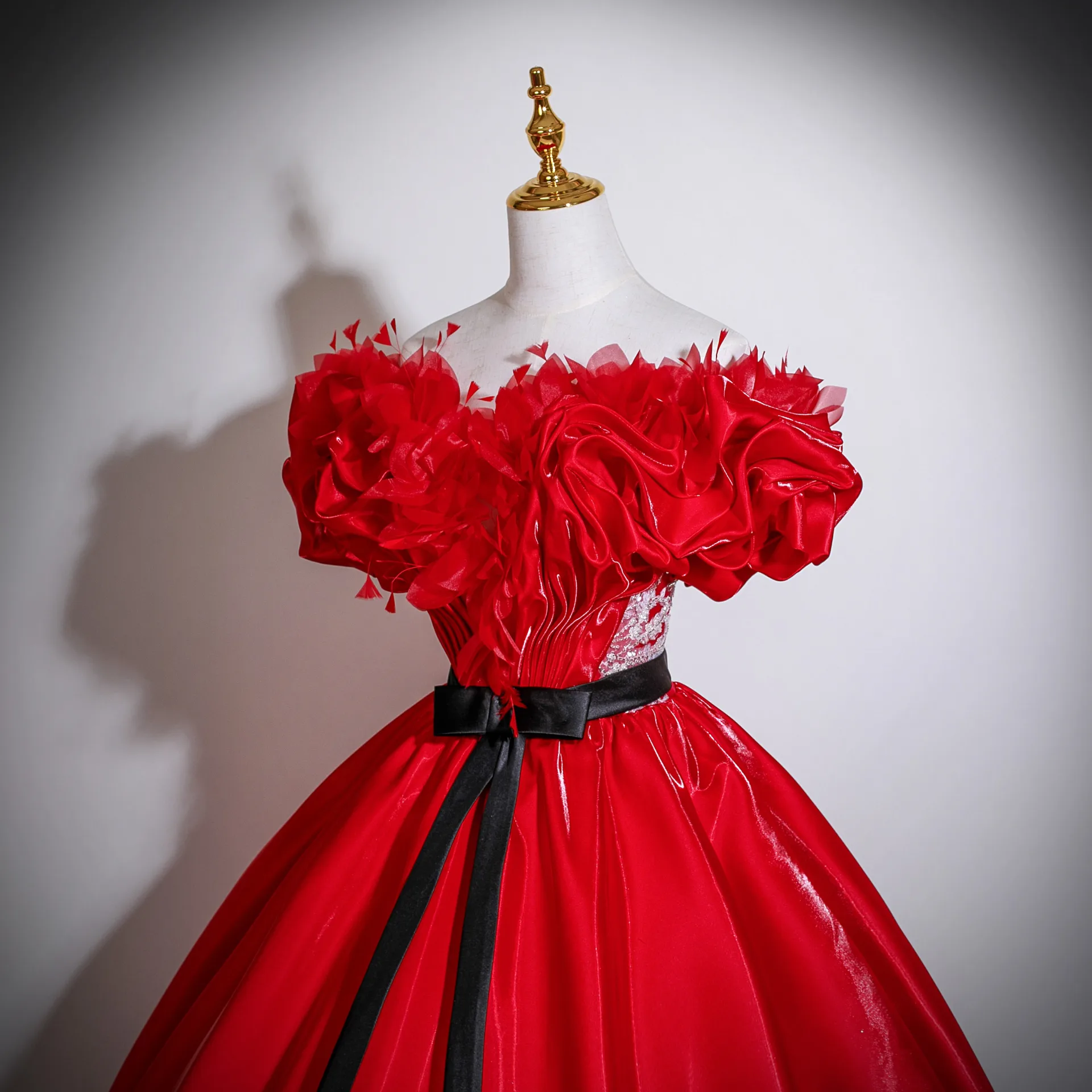 open lace back dress Red Tulle Off Shoulder Prom Dresses, Formal Dresses, SP812 main image 0
