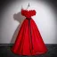 Vintage / Retro Red Appliques Satin Prom Dresses 2025 Ball Gown Off-The-Shoulder Short Sleeve Backless Bow Sash Floor-Length / Long Formal Dresses