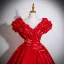 Vintage / Retro Red Beading Pearl Sequins Satin Prom Dresses 2025 Ball Gown Scoop Neck Short Sleeve Backless Floor-Length / Long Formal Dresses