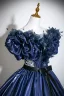 Vintage / Retro Navy Blue Appliques Satin Prom Dresses 2025 Ball Gown Scoop Neck Bow Sash Short Sleeve Backless Floor-Length / Long Formal Dresses