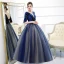 Classic Royal Blue Prom Dresses 2020 Ball Gown Deep V-Neck 1/2 Sleeves Star Embroidered Floor-Length / Long Ruffle Backless Formal Dresses