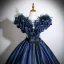 Vintage / Retro Navy Blue Appliques Satin Prom Dresses 2025 Ball Gown Scoop Neck Bow Sash Short Sleeve Backless Floor-Length / Long Formal Dresses