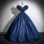 Vintage / Retro Navy Blue Appliques Satin Prom Dresses 2025 Ball Gown Scoop Neck Bow Sash Short Sleeve Backless Floor-Length / Long Formal Dresses