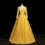 Vintage / Retro Yellow Beading Appliques Prom Dresses 2025 Ball Gown V-Neck Long Sleeve Backless Floor-Length / Long Formal Dresses