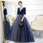 Classic Royal Blue Prom Dresses 2020 Ball Gown Deep V-Neck 1/2 Sleeves Star Embroidered Floor-Length / Long Ruffle Backless Formal Dresses