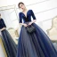 Classic Royal Blue Prom Dresses 2020 Ball Gown Deep V-Neck 1/2 Sleeves Star Embroidered Floor-Length / Long Ruffle Backless Formal Dresses