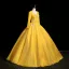 Vintage / Retro Yellow Beading Appliques Prom Dresses 2025 Ball Gown V-Neck Long Sleeve Backless Floor-Length / Long Formal Dresses